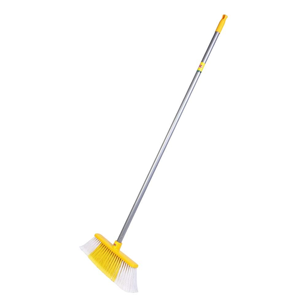 HIC Floor Broom/Brush with with soft & long bristels with plastic coated long sturdy rust proof rod for all kind of floors Cleaning Brush Home Washing Comfort Grip Soft Bristles Heavy Duty Deep Scrub for Tile, Bathroom, Kitchen (Standard Size Multicolored) YI 728 Pack of 6