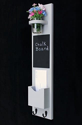 Legacy Studio Decor Tall Mail Organizer with Chalkboard Key Hooks & Mason Jar, (Smooth Gray)