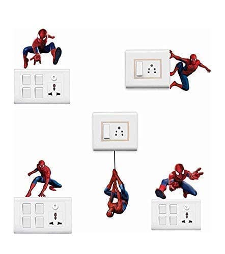Techgifti™ Spiderman Switch Board Sticker Wall Sticker, Baby Room, Wall Art, Fridge Sticker Pack of 5