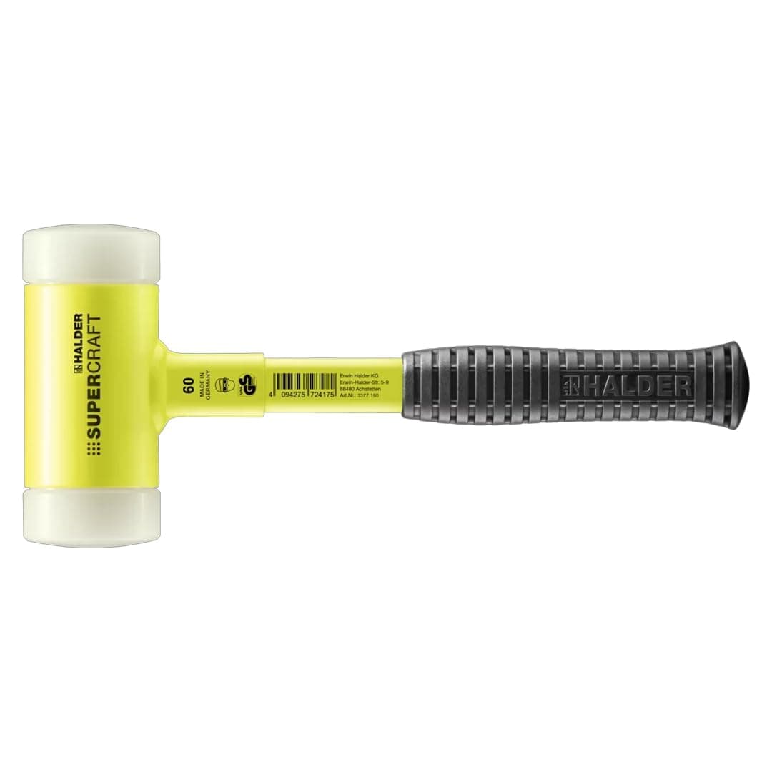 SuperCraft Hi-Viz Dead Blow Mallet, Non-Rebounding Mallet, Hard Nylon Inserts, Break-Proof Steel Tube Handle, Anti-Slip Grip, 60mm, 3.9 lbs.