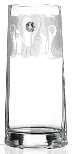 Diamond Collection Hand Blown Glass Vase with Swarovski Crystal and Sandblasted Abstract Decor - Premium Mouth Blown Lead Free Glass - Perfect Clarity and Transparency -10.6 in (27 cm)