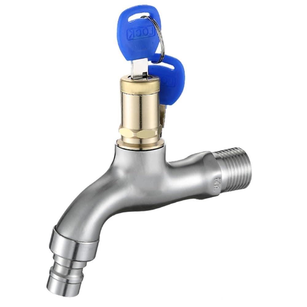 Washing Machine Tap with 2 Copper Keys, 1/2" Thread Water Tap Lockable Faucet, Faucet Locks Outdoor, Washing Machine Taps with Wall Flange for Bathroom/Kitchen, Chrome-Plated Copper