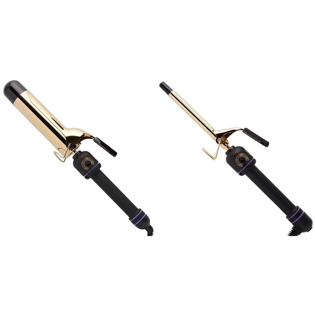 Hot Tools Pro Signature Gold Curling Iron (1-1/2 in) & 24K Gold Curling Iron (1/2 in) Bundle | Long Lasting Defined Curls