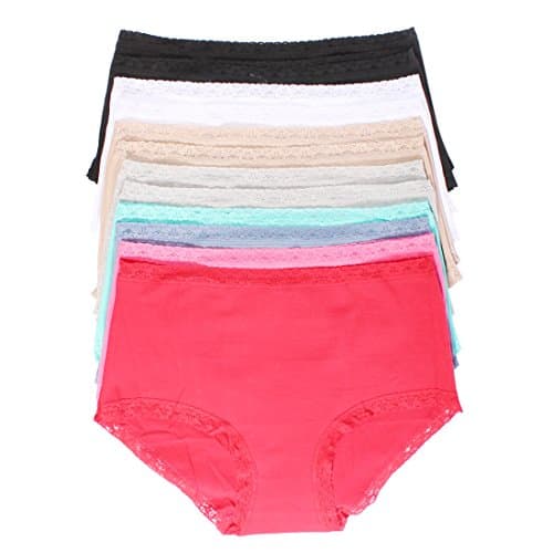 Youmita 12 Pack Hi-Waist Cotton Lace Band Brief Style Panties with Extended Sizes