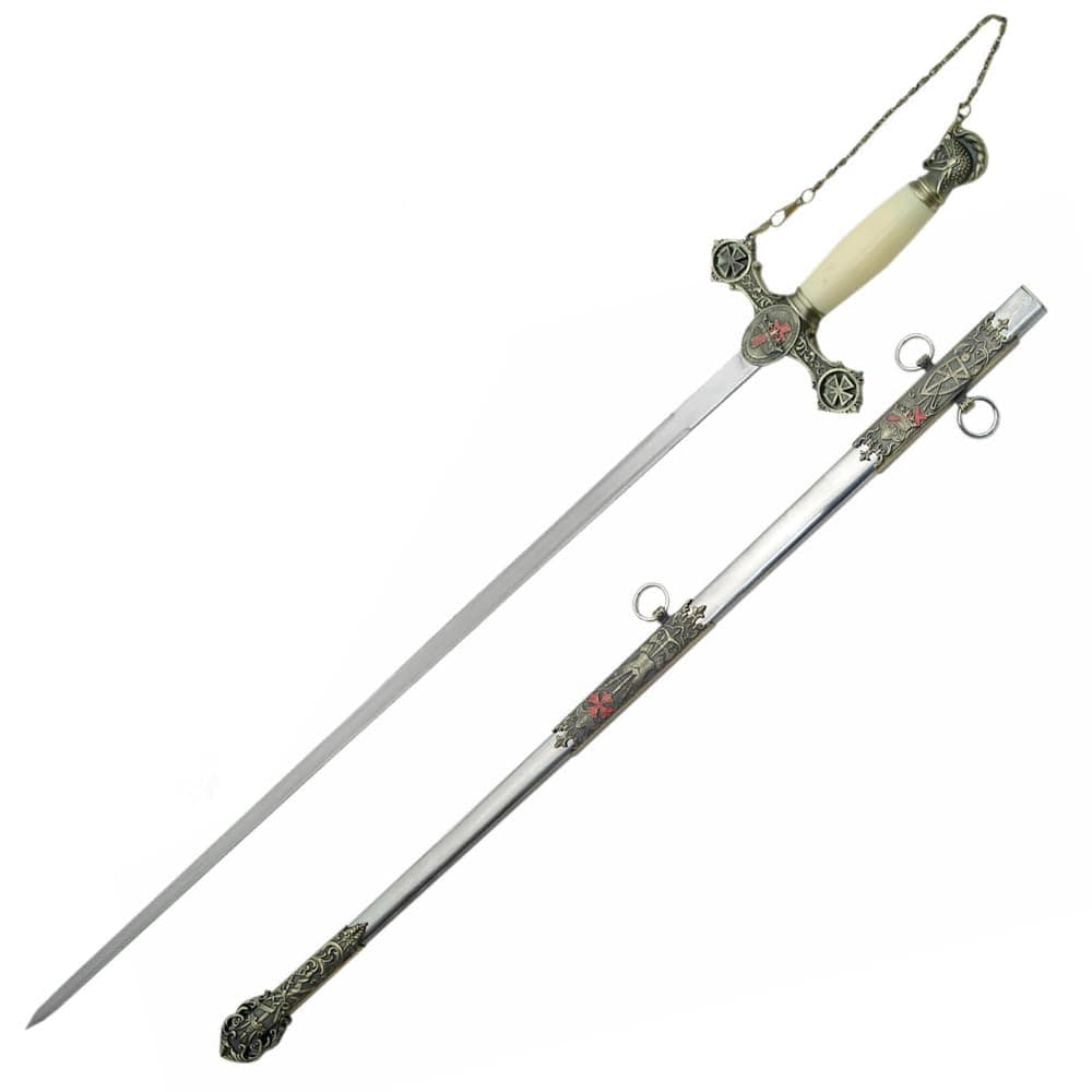 Supplies 35" Masonic Knights Templar Replica Ceremonial Sword with Adorned Scabbard for Display, Collectors and Ceremonial Use