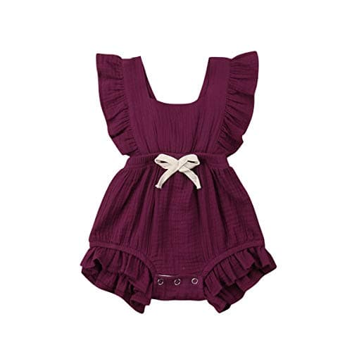 Infant Newborn Baby Girl Romper Ruffle Bowknot Bodysuit Jumpsuit Outfit Clothes Summer Dark Purple/12-18M