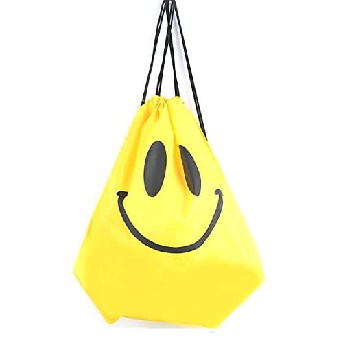 ChangNing Sports Sack Bag Waterproof Backpack Drawstring Pouch Swim Travel School Backpacks for Girls Boys Adults (Yellow Smile Face)