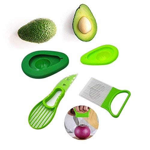 Sunnycows Kitchen Tools Set, 3-in-1 Avocado Slicer，Avocado Saver and Silicone Food Storage Holder,Free Gift Vegetable Slicer Not Just for Onion