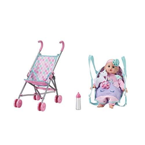My Sweet Love Hot Pink Stroller, Shopping Cart Play Set with Baby Doll 6 Piece Outfit Set