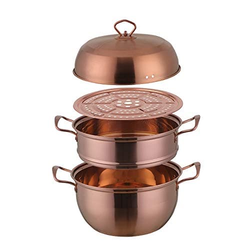 3 Tier Premium Heavy Duty Stainless Steel Steamer Pot Set Includes 2 Tier Cooking Pot, 1 Steaming Septa and Pot Lid | Stack, Steam Pot Set for All Cooking Surfaces -Rose Gold