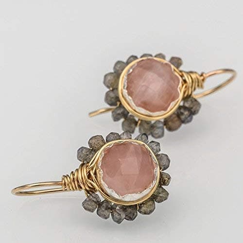 Designer Gold Filled Bridal Pink Flower Wedding Labradorite Natural Gemstone Earrings