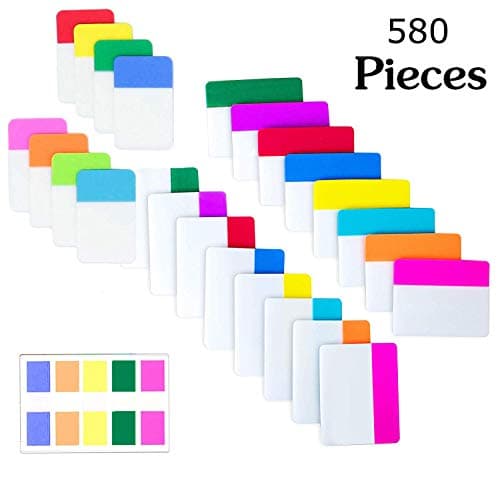 barsone 580 Pieces Sticky Index Tabs, 0.5,1,2 Inch Writable and Repositionable Colored File Tabs Flags for Reading Notes, Books, Page Markers and Classify Files, 25 Sets 12 Colors
