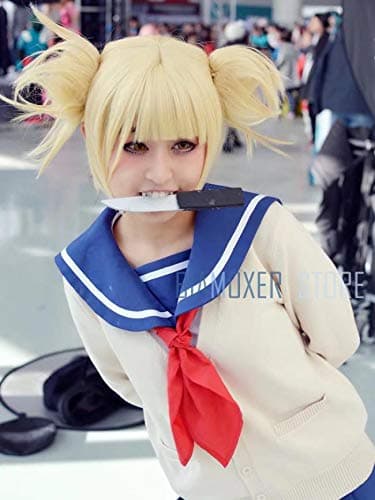 My Hero Academia Akademia Himiko Toga Short Light Blonde Ponytails Heat Resistant Cosplay Costume Wig