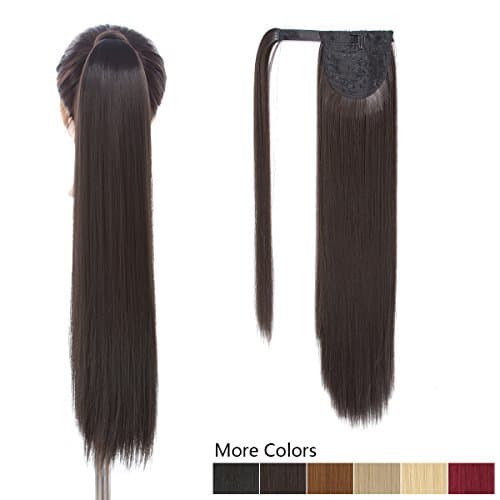 26 Inch Long Ponytail Hair Extension Dark Brown 1 Piece Hairpiece Synthetic Wrap Around Pony Tail Clip in Hair Extensions for Girl Lady Woman (26Inch Wrap Around Ponytail Straight 2#)