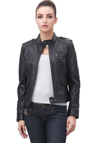 Cruzer Women's Quilted Lambskin Leather Motorcycle Jacket - Black S