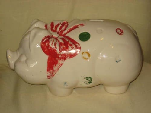 Pottery Large 14 x 6 Inch Pig Piggy Bank (wear to the cold paint)