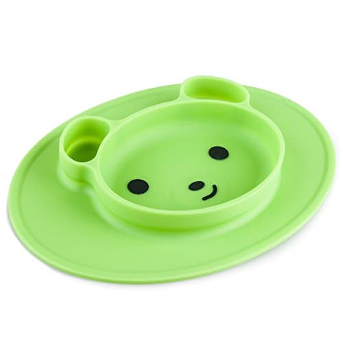 Silicone Suction Baby Feeding Placemat: Lumipets Non Slip Bear Shaped Mat Bowl Plate for Toddlers & Kids Eating at Home or a Restaurant - Toddler Food Tray Plates - Table/High Chair Placemats -Green