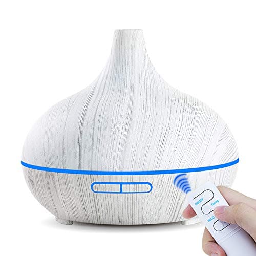 NEWKBO Essential Oil Diffuser,550ml Aromatherapy Diffusers Cool Humidifier with 7 Color Changing LED Lights, Remote Control and Waterless Auto Shut-Off for Home Office Baby Spa(White Wood)