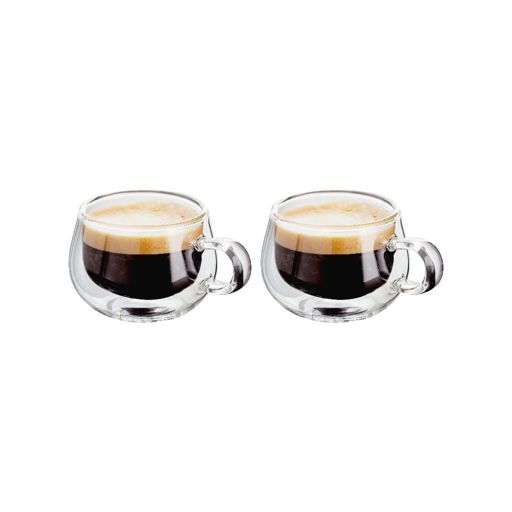 Double Walled Glass Coffee Cups, Set of 2 Espresso Glasses, 75 ml Each, Handmade Insulated Borosilicate Glass