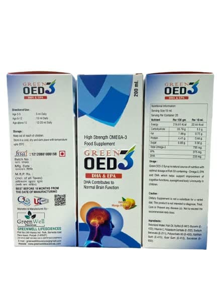 GREENOED 3 HEALTH SUPPLEMENT SYRUP (OMEGA 3, EPA & DHA) FOR BRAIN -200ML