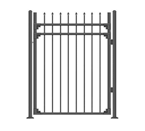 XCEL - Black Steel Rust Proof Fence Gate - Sharp End Picket - 4' W x 5' H - Easy Installation Kit for Home, Outdoor, Garden, Patio, Entrance, 3 Rail Metal Gates
