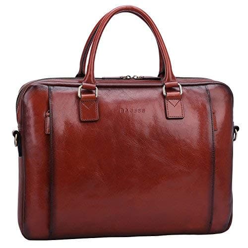 Banuce Leather Briefcase for Men with Lock Doctor Bag Attache Case Hard 15.6 Inch Laptop Lawyer Bags