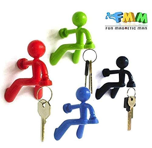 JUYOUVIP 4 pcs Fantastic Magnetic Key Holder with Wall Climbing Man Design for Home Car etc | Ultra Strong Magnet Holds Up to 1.4 Pound | Black, Green, Red, and Blue
