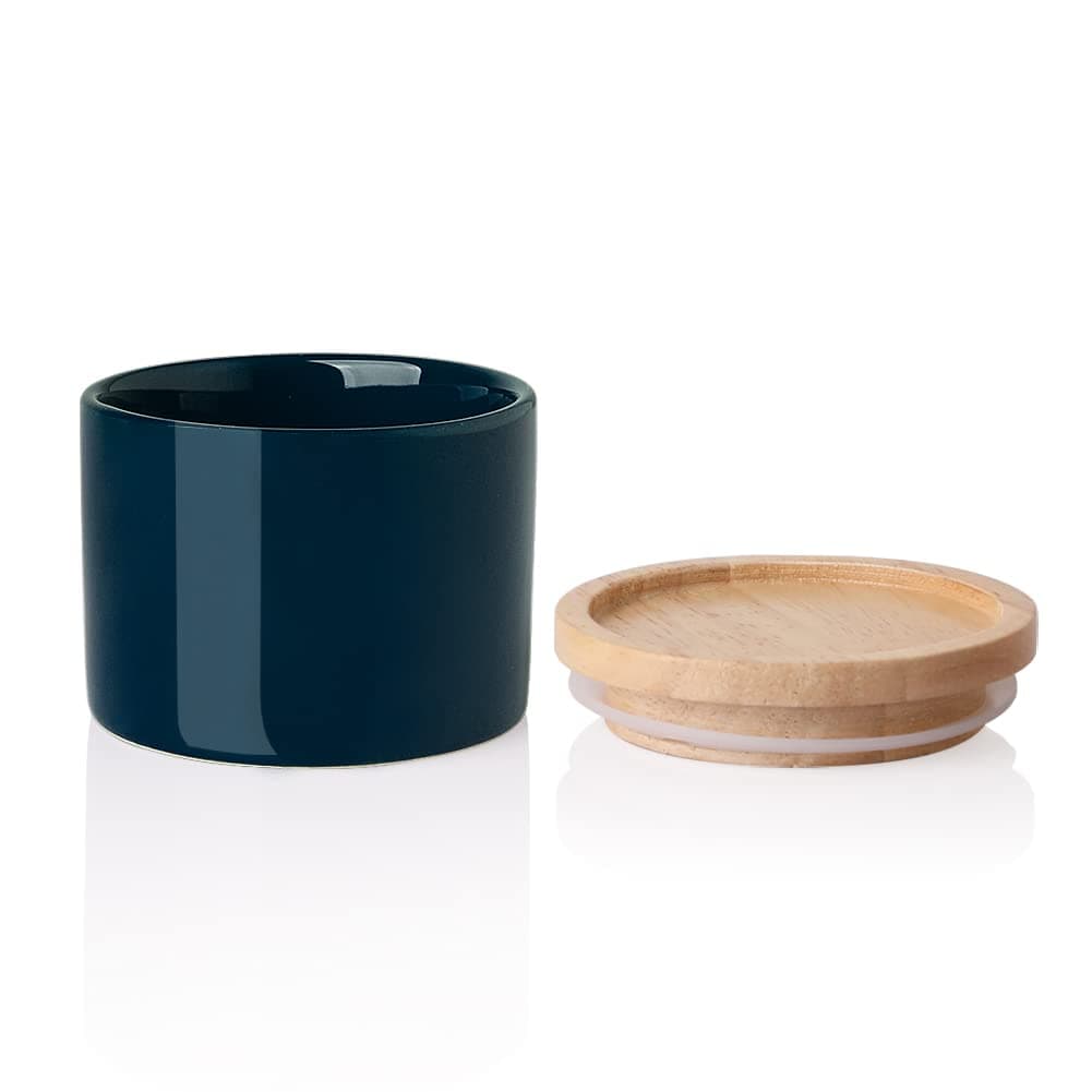 Sweejar Kitchen Canisters Ceramic Food Storage Jar, Stackable Containers with Airtight Seal Wooden Lid for Serving Ground Coffee, Tea, Sugar, Spice and More - 5 Fl Oz(Navy)