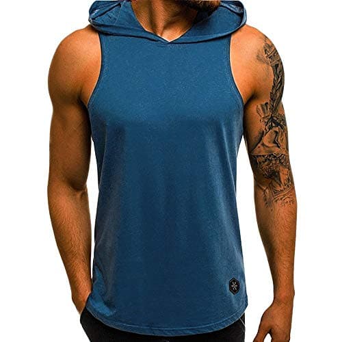 WUAI Men's Casual Hoodies Workout Tank Tops Sleeveless Sport Pullover Sweatshirt Loose Tops T-Shirt