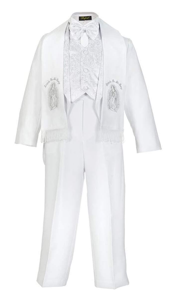 iGirlDress Baby/Toddler/Boys White Baptism Christening Paisley Lapel Tuxedo with Angel Maria Scarf Estola