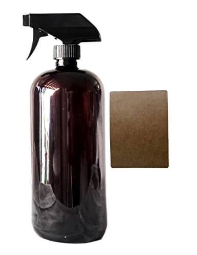 32 oz Amber Plastic PET Plastic Bottle with Black Hand Lotion Pump or Trigger Spray and Kraft Labels (1 Trigger Spray)