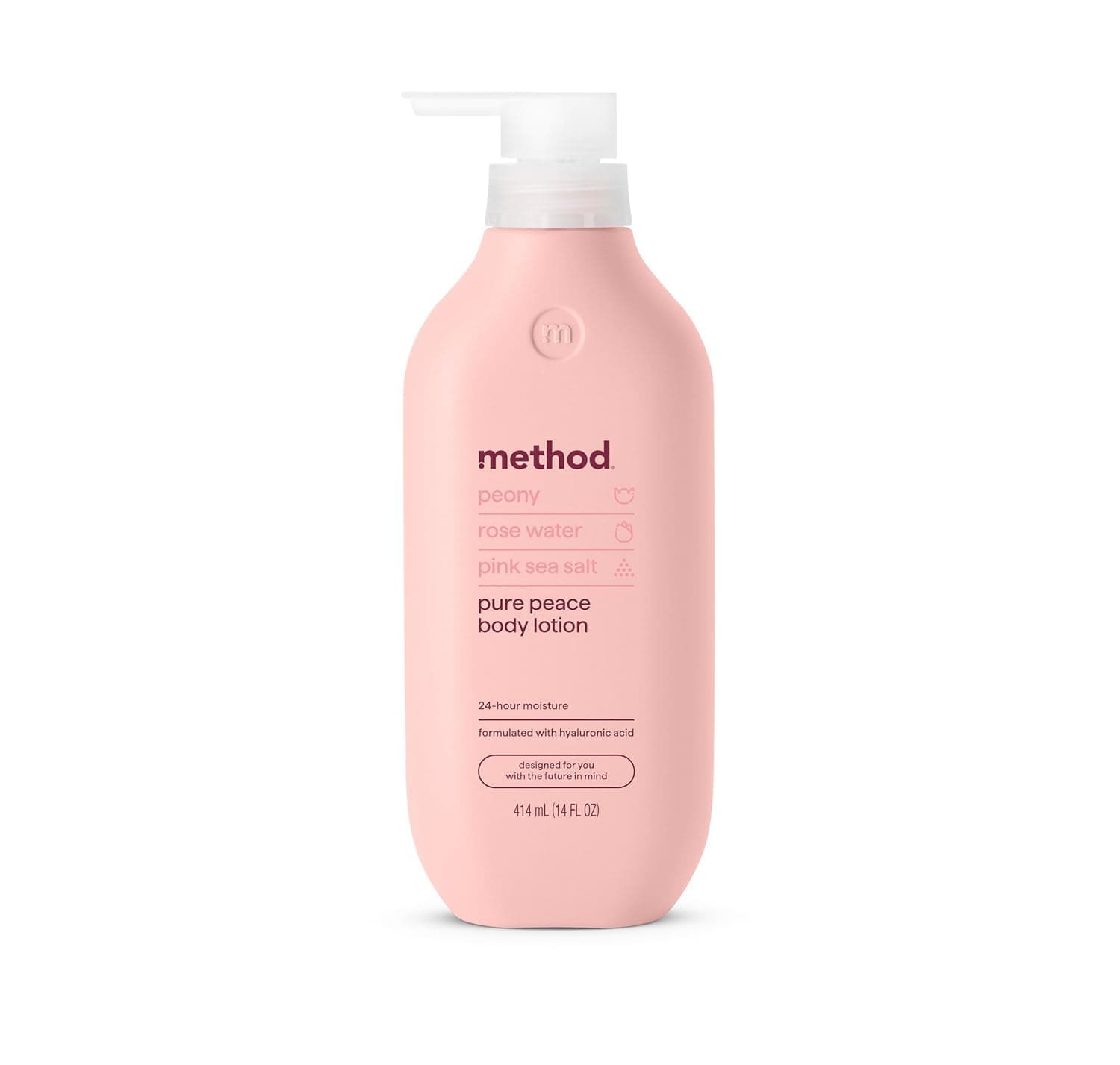 Method Body Lotion, Pure Peace, Rose Water, Peonies + Pink Sea Salt notes, 24 Hours of Moisture, 14 oz
