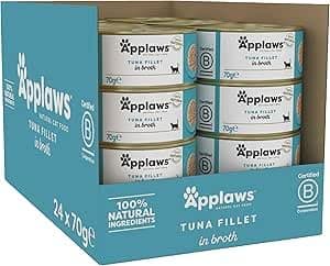 Natural Premium Wet Cat Food for Adult Cats, Tuna Fillet in Broth Pack of 24 x 70g Cans