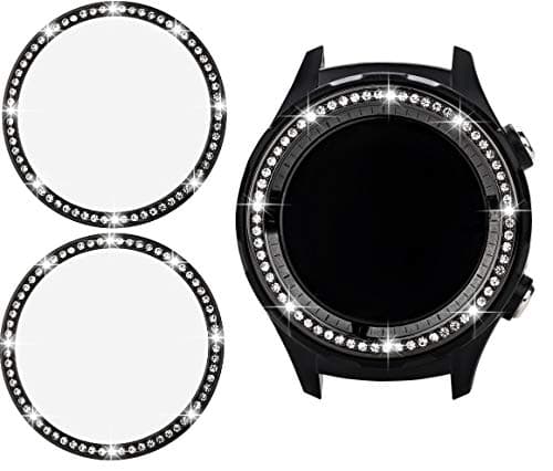 Jewelry Bezel Compatible with Galaxy Watch 42mm,2 Pack Gear Sport Crystal Bling Diamond Adhesive Anti Scratch for Samsung Galaxy Watch 42mm Black