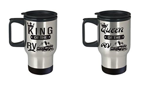 RV Travel Mug Set-Camper Coffee Couple-King-Queen-Camping Cups-Trailer Kitchen