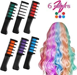 Coolyouth Hair Chalk Comb Set of 6 PCS, Temporary Hair Color Dye for Girls and Boys Dress Up, Party, Cosplay, Festivals, Salon Art DIY Hair Style Highlighting, Easy Dye and Wash Out (6 colors (white))
