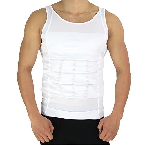 RockWearZ Men's Body Slimming Compression Undershirt Shaper Tank Tops Shirt Undershirts Vest Abs Abdomen Slim Training Workout (X-Large, White - 1 Vest)
