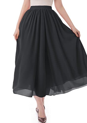 malishow Women's Long Chiffon Skirt Pleated Retro Beach Skirts A-line Maxi Dress Black S