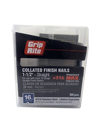 Grip Rite Prime Guard MAXB64895 1-1/2-inch 316 Stainless Steel 16-gauge Straight Finish Nail, 500 per Belt Clip