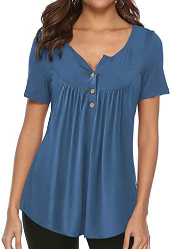 Womens Tops and Blouses Short Sleeve Tunic Tops Casual Loose Shirts Blue M