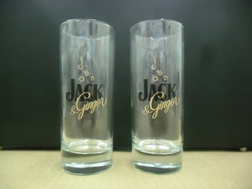 Set of 2 Jack Daniels Whiskey Jack & Ginger Tall Highball Cocktail Glasses