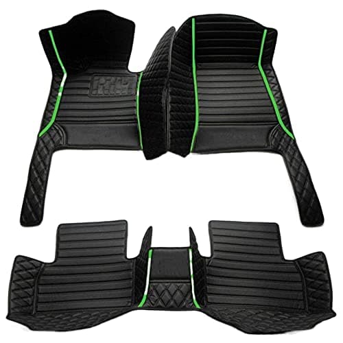 Custom Making Car Floor Mats for 95% Sedan SUV Sports Car Full Coverage Cute Men Women Pads Protection Non-Slip Leather Floor Liners (Black Green Strips)