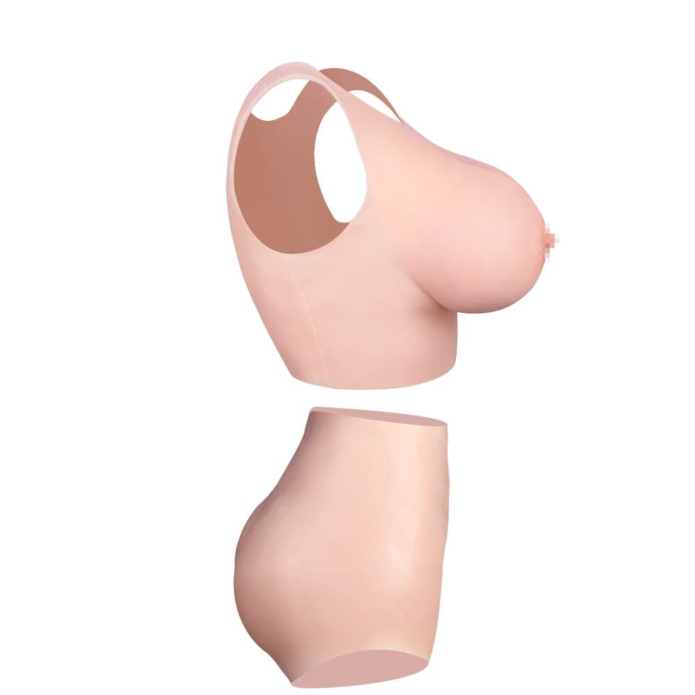 Handmade Breasts & Fake Vaginal Pants Soft Silicone Realistic Skin Suit for Crossdresser Transgender Drag Queen Costume 1G (Cotton Filler) Ivory White