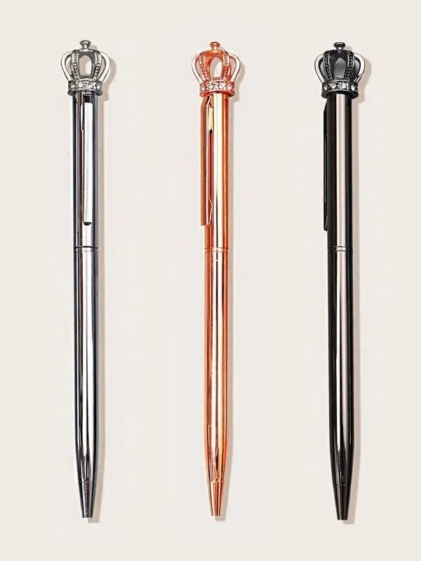 3 PCS QUEEN CROWN PEN | Large Crown Top Pens | Crystal Gem Wedding Pen | Luxury affordable Planner Journal School Office Supplies | Cute Stationery Pretty pens