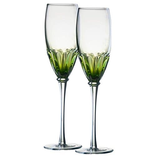 Danesco Mouth Blown Color Infused 8.5 ounce Champagne Flutes - Green - Set of 2