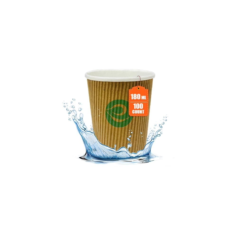 ECO SOUL [180 ml, 100 Count] Disposable Ripple Paper Cups | Plastic-Free Aqueous Coated | Eco-Friendly & Biodegradable Hot Cups | Use & Throw Party Glasses | Ideal for Tea & Coffee | 420 GSM