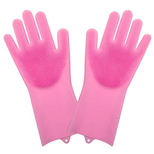 CHG 1 Pair Silicone Cleaning Brush Scrubber Gloves Reusable Heat Resistant for Fruit Wash, Wash Dishes, Wash Car