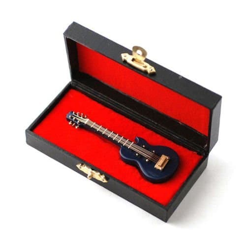 Miniature Blue Gibson Electric Guitar Miniature 1/12th Scale Musical Instrument In Black Vinyl Case With Metal Clasp