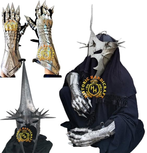 HISTORIC HANDICRAFT Medieval Nazgul Witch King Costume Knight Helmet With Gauntlets Lord Of The Ring Armor Set For Halloween Party Dress Up