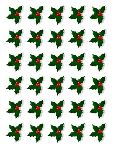 Ronnies-Bakery 30 Christmas Holly Cupcake Toppers Edible Wafer Paper Fairy Cake Toppers Birthday Cakes